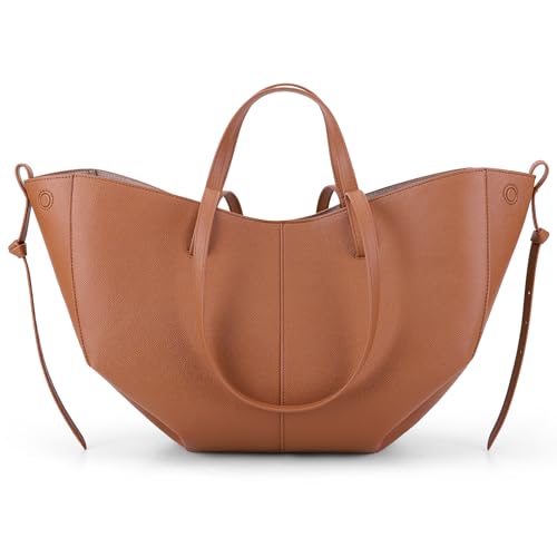 CHAMAIR Shopper Tasche Damen Groß Leder Handtasche Tote Bag mit Kleine Geldbörse Ledertasche Damen Umhängetasche Stilvoll Henkeltaschen Women's Totes Tragetasche, Camel von CHAMAIR