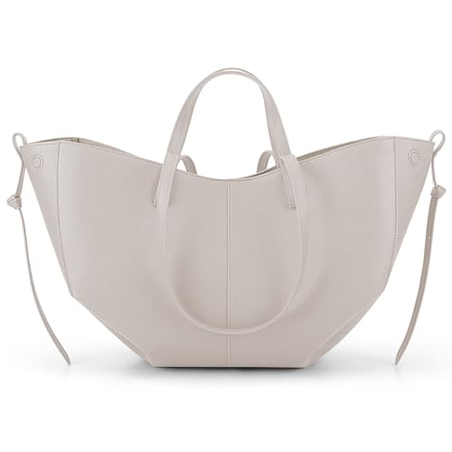 CHAMAIR Shopper Tasche Damen Groß Leder Handtasche Tote Bag mit Kleine Geldbörse Ledertasche Damen Umhängetasche Stilvoll Henkeltaschen Women's Totes Tragetasche, Grau von CHAMAIR