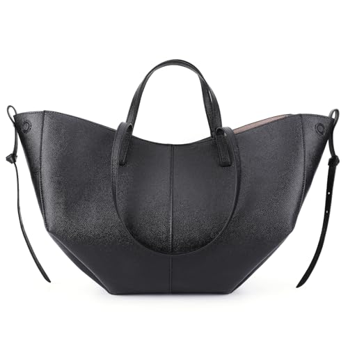 CHAMAIR Shopper Tasche Damen Groß Leder Handtasche Tote Bag mit Kleine Geldbörse Ledertasche Damen Umhängetasche Stilvoll Henkeltaschen Women's Totes Tragetasche, Schwarz von CHAMAIR