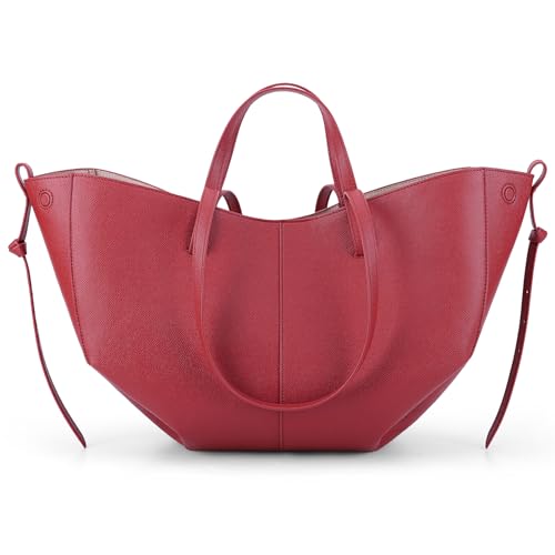 CHAMAIR Shopper Tasche Damen Groß Leder Handtasche Tote Bag mit Kleine Geldbörse Ledertasche Damen Umhängetasche Stilvoll Henkeltaschen Women's Totes Tragetasche (A07-Rot Groß) von CHAMAIR