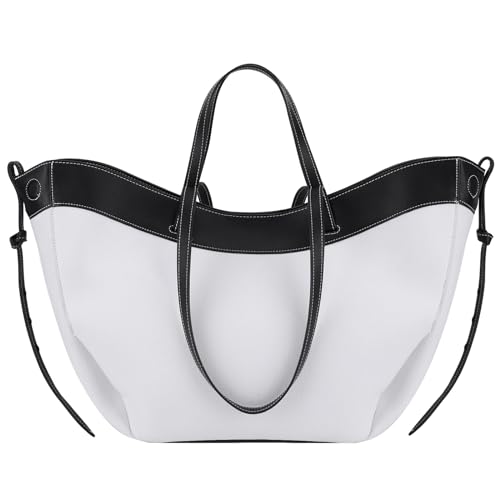 CHAMAIR Shopper Tasche Damen Groß Leder Handtasche Tote Bag mit Kleine Geldbörse Ledertasche Damen Umhängetasche Stilvoll Henkeltaschen Women's Totes Tragetasche (B01-Schwarz Groß) von CHAMAIR