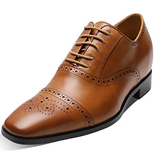 CHAMARIPA Elevator Shoes Echtes Leder Höher Herren Schuhe Oxford Aufzug Schuhe Schnürhalbschuhe Geschäft Anzugschuhe, 7cm Höhe Erhöhte Lederschuhe(45 EU, braun) von CHAMARIPA