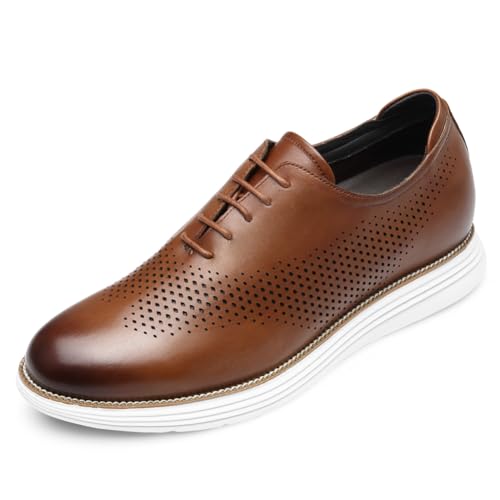 CHAMARIPA Herren-Schuhe zur Erhöhung der Körpergröße – integrierte benutzerdefinierte Lift-Einlegesohle, Vollnarbenleder, bequem und atmungsaktiv, Business Casual Aufzugsschuhe, Braun, 39.5 EU von CHAMARIPA