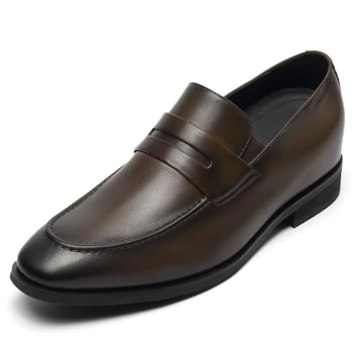 CHAMARIPA Herren-Schuhe zur Erhöhung der Körpergröße – integrierte benutzerdefinierte Lift-Einlegesohle, Vollnarbenleder, bequem und atmungsaktiv, Business Casual Aufzugsschuhe, Brown-c1d16e0021d von CHAMARIPA