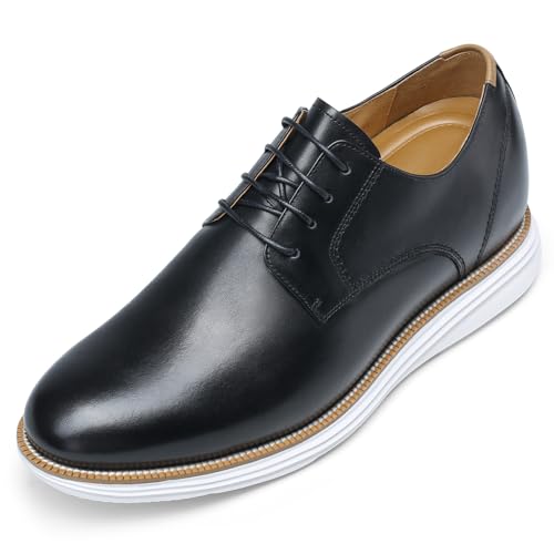CHAMARIPA Herren-Schuhe zur Erhöhung der Körpergröße – integrierte benutzerdefinierte Lift-Einlegesohle, Vollnarbenleder, bequem und atmungsaktiv, Business Casual Aufzugsschuhe, Schwarz-h3d98d0191d von CHAMARIPA
