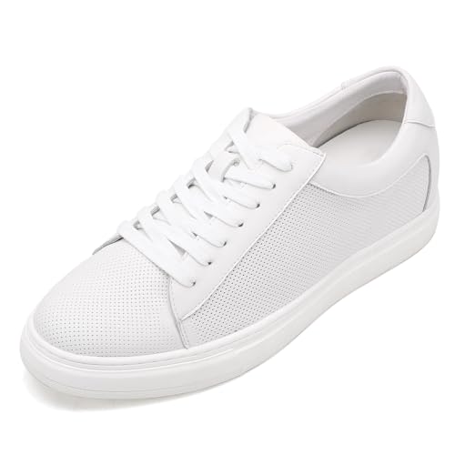 CHAMARIPA Herren unsichtbare Höhenerhöhung Aufzug Schuhe Schnürschuhe Mode Casual Bequeme Sneakers Echtes Leder Heben Schuhe Die Sie 2,36/2,76 Zoll Größer Handcrafted, White-c2n131d0311d, 41 EU von CHAMARIPA