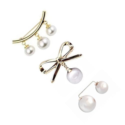 Brosche Damen 3stück Perlen Brosche Pins Strass Brustnadel Legierung Broschenstifte Pullover Brustnadel Sicherheitsnadeln Kragen Schal Hut Clip Broschen für Strickjacken Kleider von ＣＨＡＭＥＥＮ
