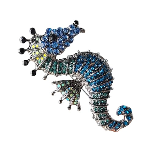 ＣＨＡＭＥＥＮ Brosche Schmuck Seepferdchen Fisch Strass Kristall Grün und Blau Metall Edelstahl Strass Kristall Blau und Grün Hochzeit Kindergeburtstag Brosche von ＣＨＡＭＥＥＮ
