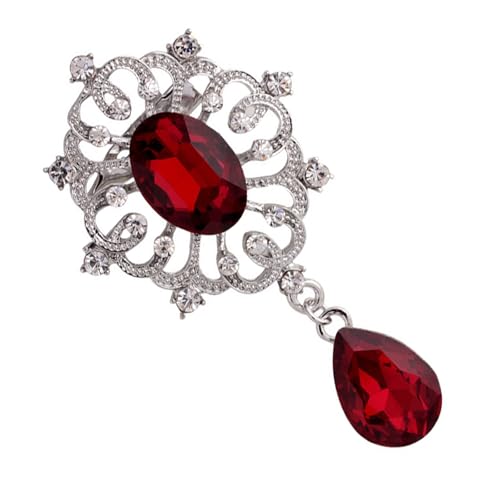 ＣＨＡＭＥＥＮ Decor-Brosche für Damen Strass-Legierung Großer Wassertropfen-Edelstein-Anhänger Party-Schmuck Hochzeits-Brosche Geschenk Rot von ＣＨＡＭＥＥＮ