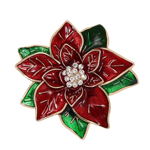 Große Aussage Blume Urlaub Party Weiß Rot Emaille Poinsettia Brosche Clip Auf Ohrringe Schal Schmuck Pin Set für Frauen Silber Vergoldet von ＣＨＡＭＥＥＮ