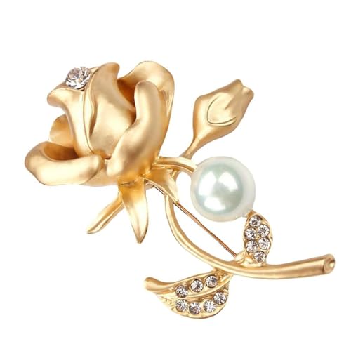 Rose Brooch Diamant Damen Brosche Frauen Nadel Anstecker Brides Anstecknadeln Schmuck Geschenk mit Strassteinen und Perlen für Kleidung Schals Tücher Ponchos Hochzeit von ＣＨＡＭＥＥＮ