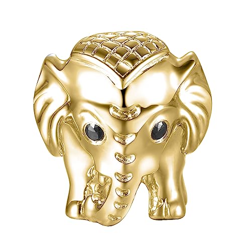 CHAMOON® Elefant Charm Gold - Charm Anhänger 925 Sterling Silber 18K Premium Vergoldung mit 2 Zirkonia Steinen für Lederarmband Damen von CHAMOON