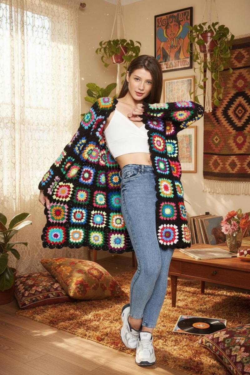 Gehäkelte Strickjacke, Frauen-Strickjacke Herbst Wolle Pullover Strickjacke Kleidung von CHANDAKA