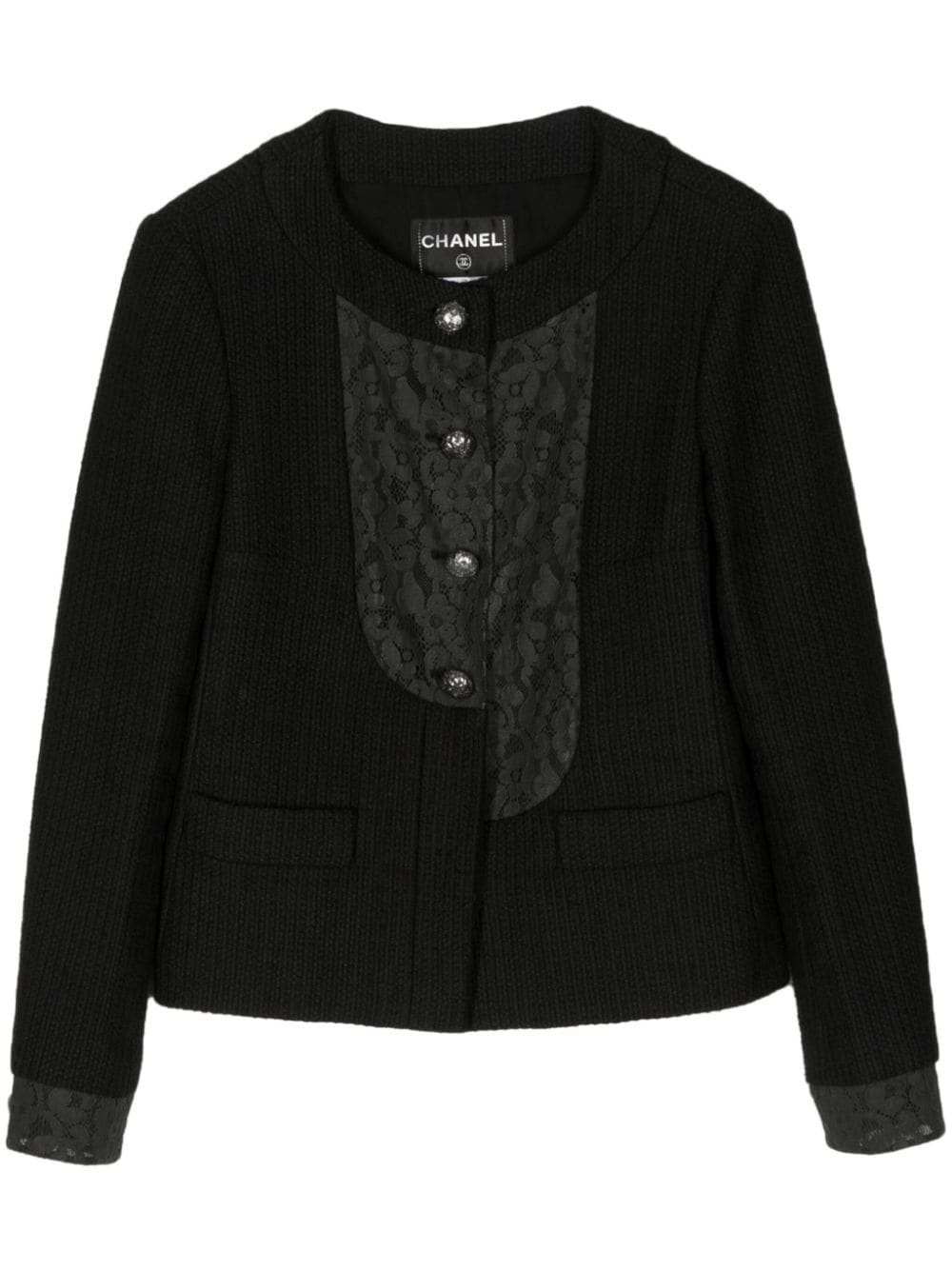 CHANEL Pre-Owned 2000s lace-panelled tweed jacket - Schwarz von CHANEL Pre-Owned