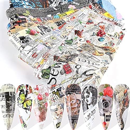 CHANGAR Zeitung Magazin Stil Nagelfolie Transfer Decals Adhesive Stickers - Starry Sky Maniküre Transfer Tipps für Nail Art DIY Dekoration (10 Blatt) von CHANGAR