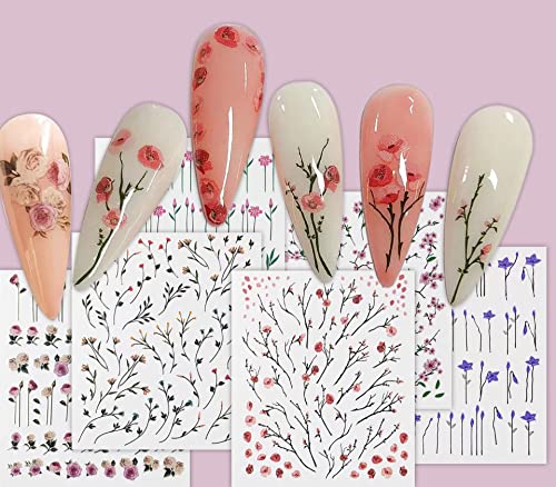 CHANGAR 6 Blatt Blumen-Nagelkunst-Aufkleber, selbstklebend, bunt, Frühlingsblüten, Blumen-Nagelaufkleber, Blumen-Blätter-Aufkleber, Charm-Nageldesign für Frauen und Mädchen, Nagelkunst, DIY-Dekoration von CHANGAR