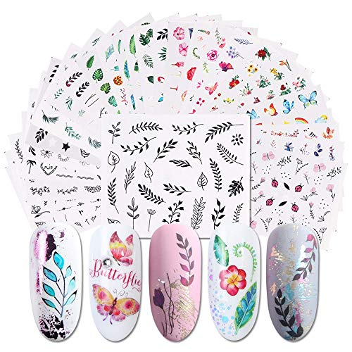 CHANGAR Nail Art Sticker Wassertransfer Nagelabziehbilder Blumenblatt Pflanzen Früchte Sommer Serie Design Maniküre Tipps，29 Blatt Nagelspitzen Charms Applique DIY Zehennägel Nail Art Dekorationen von CHANGAR