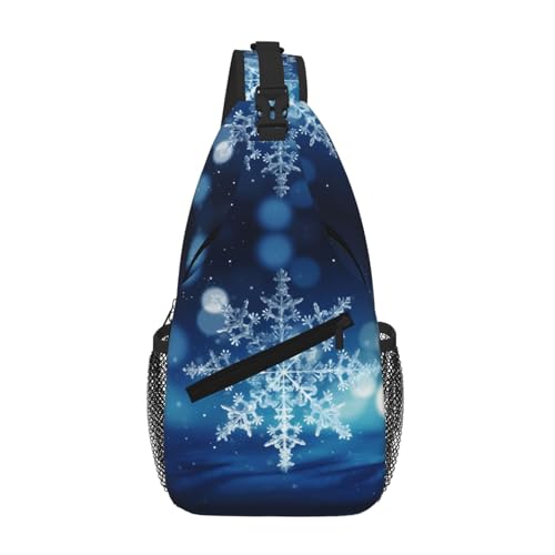 Blaue Unisex-Brusttasche mit Weihnachtsschneeflocken-Design, große Kapazität, Umhängetasche, strapazierfähiges Polyester, verstellbarer Riemen für den täglichen Pendler von CHANGLEI