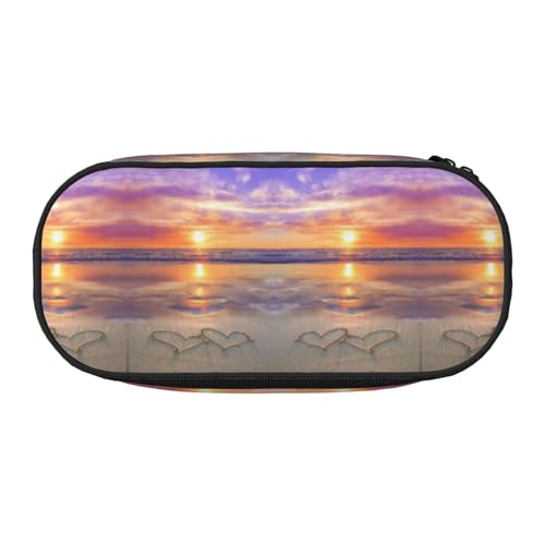 CHANGLEI Beach Love Federmäppchen mit doppeltem Reißverschluss und 4 Stiftfächern, Netztasche, bedruckt, leicht, strapazierfähiges Polyester, Federmäppchen für Schule, Büro oder Make-up-Organizer von CHANGLEI