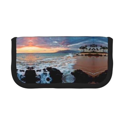 CHANGLEI Beach Maui Hawaii Sunset Clouds Robustes Leinen-Federmäppchen mit Volldruck-Design, Doppelreißverschluss, schwarzer Rand, kontrastierendes Design, Mehrzweck-Organizer von CHANGLEI