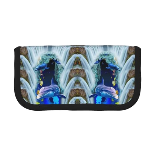 CHANGLEI Blue Marine Life Robustes Federmäppchen aus Segeltuch mit Volldruck-Design, Doppelreißverschluss, schwarzer Rand, kontrastierendes Design, Mehrzweck-Organizer von CHANGLEI