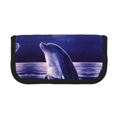 CHANGLEI Blue Marine Life Robustes Federmäppchen aus Segeltuch mit Volldruck-Design, Doppelreißverschluss, schwarzer Rand, kontrastierendes Design, Mehrzweck-Organizer von CHANGLEI
