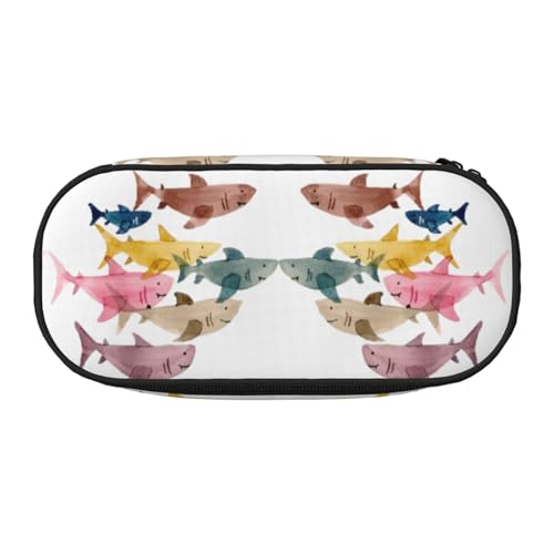 CHANGLEI Bunte Fisch-Federmäppchen mit doppeltem Reißverschluss und 4 Stiftfächern, Netztasche, bedruckt, leicht, strapazierfähiges Polyester, Federmäppchen für Schule, Büro oder Make-up-Organizer von CHANGLEI