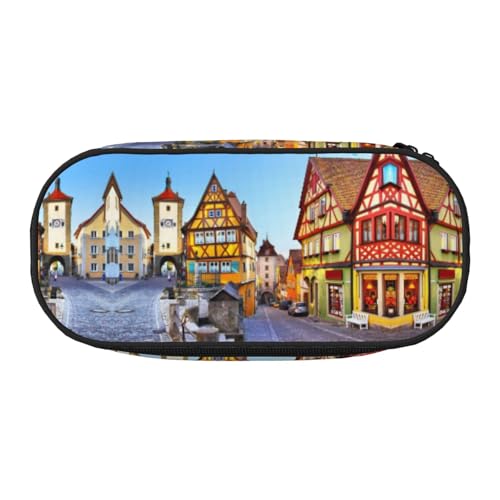 CHANGLEI Classic Houses Federmäppchen mit doppeltem Reißverschluss und 4 Stiftfächern, Netztasche, bedruckt, leicht, strapazierfähiges Polyester, Federmäppchen für Schule, Büro oder Make-up-Organizer von CHANGLEI