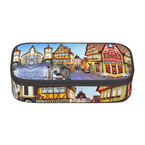 CHANGLEI Classic Houses großes Federmäppchen mit Fächern, bedrucktes Polyester, multifunktionales Federmäppchen, Schreibwaren-Organizer-Box, Schwarz , Einheitsgröße, Taschen-Organizer von CHANGLEI