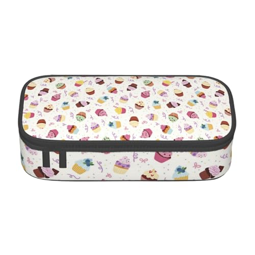 CHANGLEI Delicious Cupcakes großes Federmäppchen mit Fächern, bedrucktes Polyester, multifunktionales Federmäppchen, Schreibwaren-Organizer-Box, Schwarz , Einheitsgröße, Taschen-Organizer von CHANGLEI