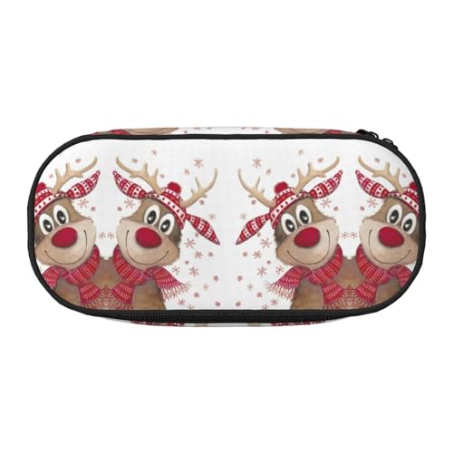 CHANGLEI Elch Christmas House Federmäppchen mit doppeltem Reißverschluss und 4 Stiftfächern, Netztasche, bedruckt, leicht, langlebig, Polyester, Federmäppchen für Schule, Büro oder Make-up-Organizer von CHANGLEI