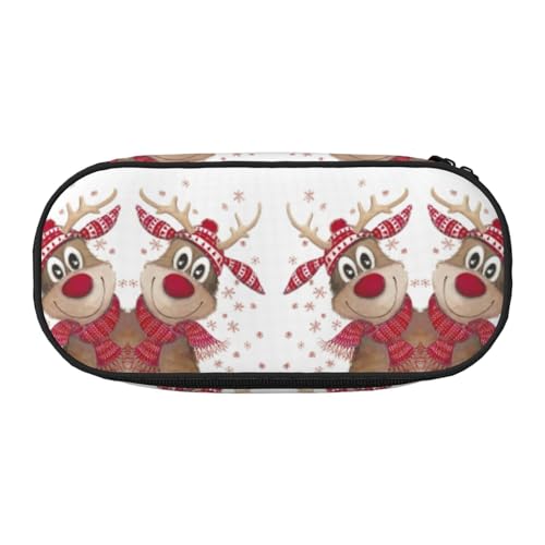 CHANGLEI Elch Christmas House Federmäppchen mit doppeltem Reißverschluss und 4 Stiftfächern, Netztasche, bedruckt, leicht, langlebig, Polyester, Federmäppchen für Schule, Büro oder Make-up-Organizer von CHANGLEI
