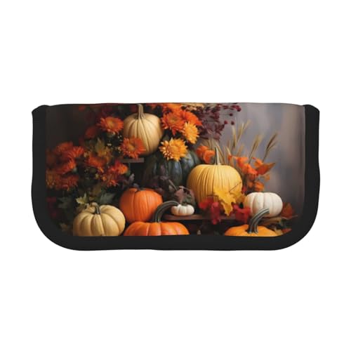 CHANGLEI Fall Decor Kürbisse Robustes Leinen-Federmäppchen mit Volldruck-Design, Doppelreißverschluss, schwarzer Rand, kontrastierendes Design, Mehrzweck-Organizer von CHANGLEI