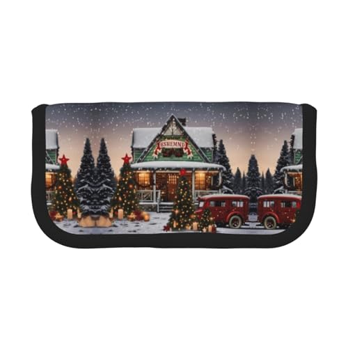CHANGLEI Farmhouse Weihnachts-Federmäppchen aus robustem Segeltuch mit Volldruck-Design, Doppelreißverschluss, schwarzer Rand, kontrastierendes Design, Mehrzweck-Organizer von CHANGLEI