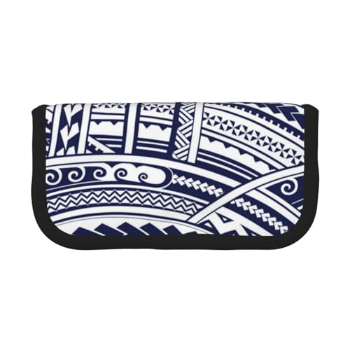 CHANGLEI Federmäppchen aus Polynesischem Maori-Stammesmuster, robustes Leinen-Federmäppchen mit Volldruck-Design, Doppelreißverschluss, schwarzer Rand, kontrastierendes Design, Mehrzweck-Organizer von CHANGLEI