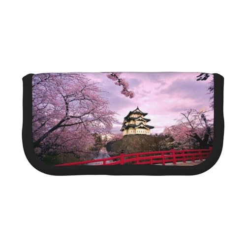 CHANGLEI Federmäppchen aus robustem Segeltuch mit Kirschblüten-Design, doppelter Reißverschluss, schwarzer Rand, kontrastierendes Design, Mehrzweck-Organizer, Schwarz , Einheitsgröße von CHANGLEI