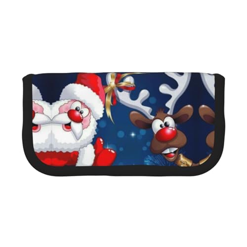 CHANGLEI Federmäppchen aus robustem Segeltuch mit Weihnachtsmann und Hirsch, Volldruck-Design, doppelter Reißverschluss, schwarzer Rand, kontrastierendes Design, Mehrzweck-Organizer, Schwarz von CHANGLEI