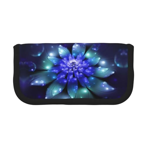 CHANGLEI Federmäppchen aus robustem Segeltuch mit blauem Blumenmuster, durchgehender Druck, doppelter Reißverschluss, schwarzer Rand, kontrastierendes Design, Mehrzweck-Organizer von CHANGLEI