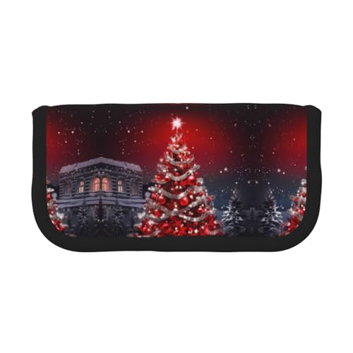 CHANGLEI Federmäppchen aus robustem Segeltuch mit durchgehendem Design, doppeltem Reißverschluss, schwarzer Rand, kontrastierendes Design, vielseitig verwendbarer Organizer, Rot von CHANGLEI