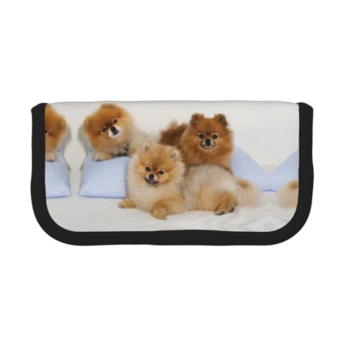 CHANGLEI Federmäppchen aus robustem Segeltuch mit niedlichem Zwergspitz-Design, doppelter Reißverschluss, schwarzer Rand, kontrastierendes Design, Mehrzweck-Organizer von CHANGLEI