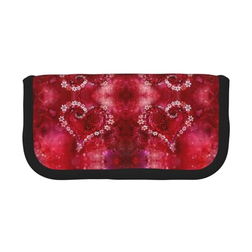 CHANGLEI Federmäppchen aus robustem Segeltuch mit romantischem Herzmotiv, durchgehender Druck, doppelter Reißverschluss, schwarzer Rand, kontrastierendes Design, Mehrzweck-Organizer von CHANGLEI