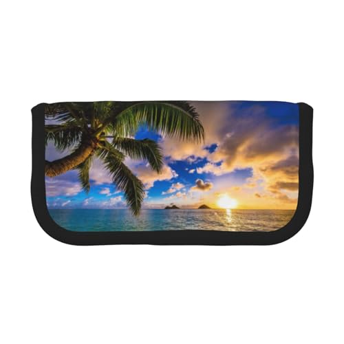 CHANGLEI Federmäppchen aus robustem Segeltuch mit tropischem Hawaii-Palmen-Design, doppelter Reißverschluss, schwarzer Rand, kontrastierendes Design, Mehrzweck-Organizer von CHANGLEI