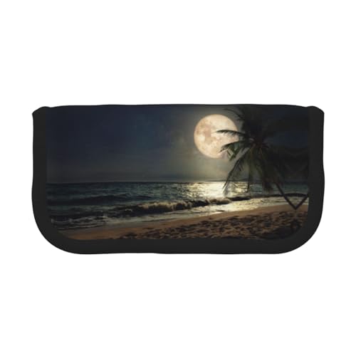 CHANGLEI Federmäppchen aus robustem Segeltuch mit tropischem Strand, Palme, durchgehendes Design, doppelter Reißverschluss, schwarzer Rand, kontrastierendes Design, Mehrzweck-Organizer von CHANGLEI