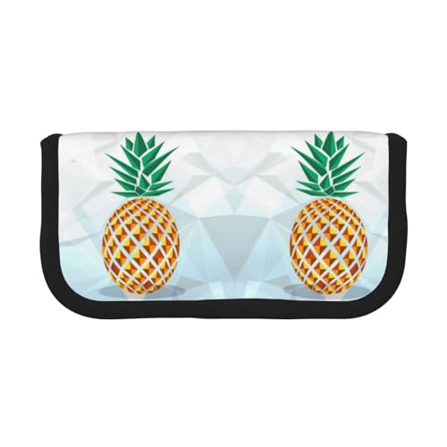 CHANGLEI Federmäppchen mit Ananas-Muster, geometrisch, robust, mit durchgehendem Druck, doppelter Reißverschluss, schwarzer Rand, kontrastierendes Design, Mehrzweck-Organizer, Schwarz , Einheitsgröße von CHANGLEI