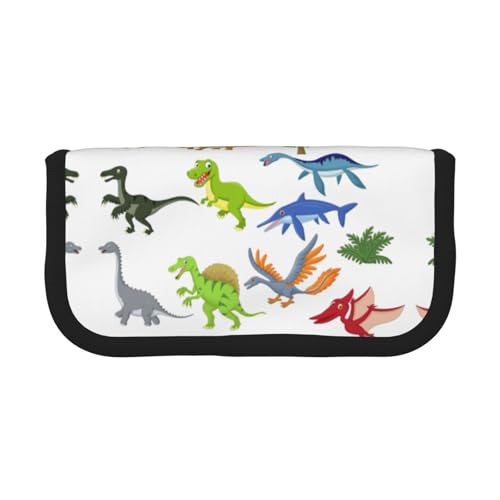 CHANGLEI Federmäppchen mit Cartoon-Dinosaurier-Bildern, robustes Leinen-Federmäppchen mit Volldruck-Design, doppelter Reißverschluss, schwarzer Rand, kontrastierendes Design, Mehrzweck-Organizer von CHANGLEI