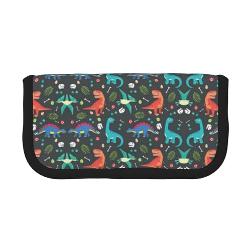 CHANGLEI Federmäppchen mit Cartoon-Dinosaurier-Motiv, robustes Leinen-Federmäppchen mit durchgehendem Druck, doppelter Reißverschluss, schwarzer Rand, kontrastierendes Design, Mehrzweck-Organizer von CHANGLEI