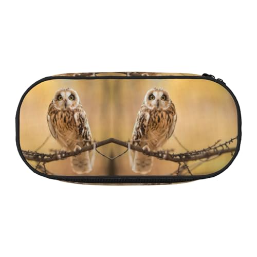 CHANGLEI Federmäppchen mit Eulen-Motiv auf dem Baum, Doppelreißverschluss, 4 Stiftschlitze, Netztasche, bedruckt, leicht, langlebig, Polyester, Federmäppchen für Schule, Büro oder Make-up-Organizer von CHANGLEI