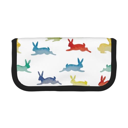 CHANGLEI Federmäppchen mit Hasen in verschiedenen Posen, Springen, Laufen, robustes Leinen-Federmäppchen mit Volldruck-Design, doppelter Reißverschluss, schwarzer Rand, kontrastierendes Design CHANGLEI Federmäppchen mit Hasen in verschiedenen Posen, Springen, Laufen, robustes Leinen-Federmäppchen mit Volldruck-Design, doppelter Reißverschluss, schwarzer Rand, kontrastierendes Design von CHANGLEI
