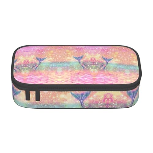 CHANGLEI Federmäppchen mit Meerjungfrauenschwanz, groß, mit Fächern, bedrucktes Polyester, multifunktionales Federmäppchen, Schreibwaren-Organizer-Box, Schwarz , Einheitsgröße, Taschen-Organizer von CHANGLEI