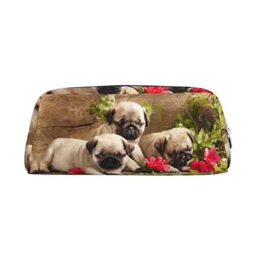 CHANGLEI Federmäppchen mit Mops-Motiv, personalisierbar, Leder, bedruckt, leicht, Schreibwarenetui, silber, Einheitsgröße, Taschen-Organizer von CHANGLEI